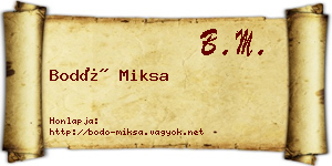 Bodó Miksa névjegykártya
